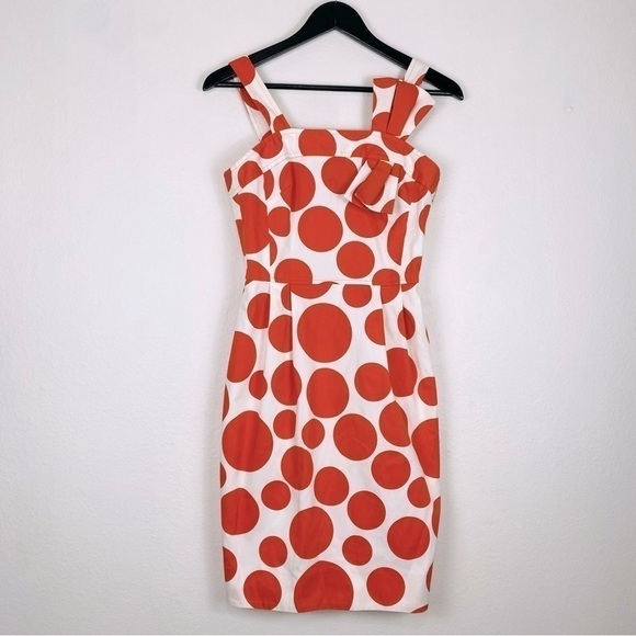 SARA CAMPBELL Ivory Orange Polka Dot Bow Shift Elegant Dress Size 2 - Picture 1 of 12